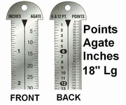Printer's Line Gauge/Stainless Steel/Points, Inches, Agates/18 L